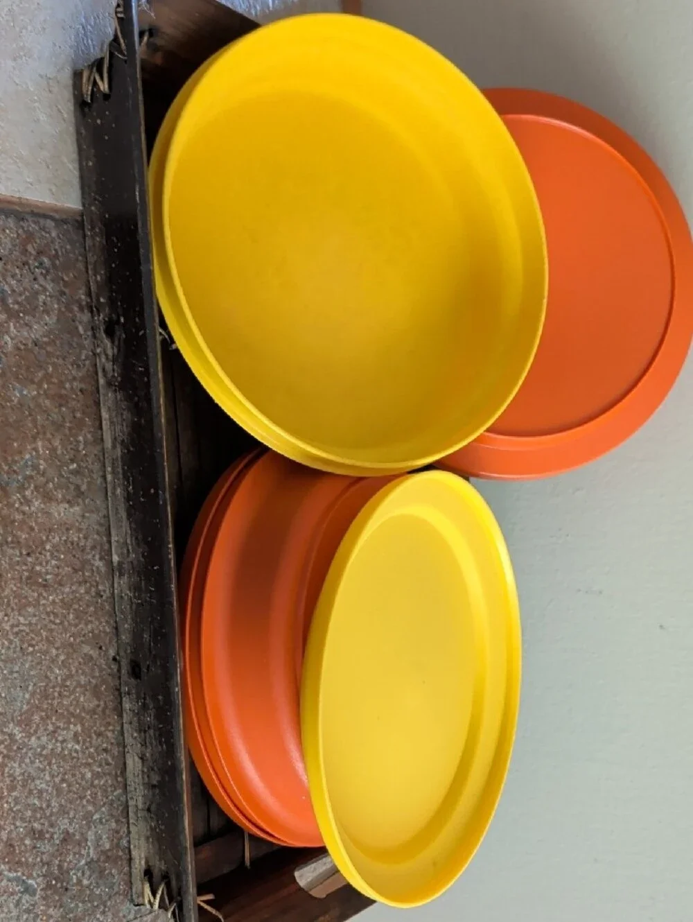 Vintage Tupperware Stackable Orange and Yellow Storage Bowls & Lids